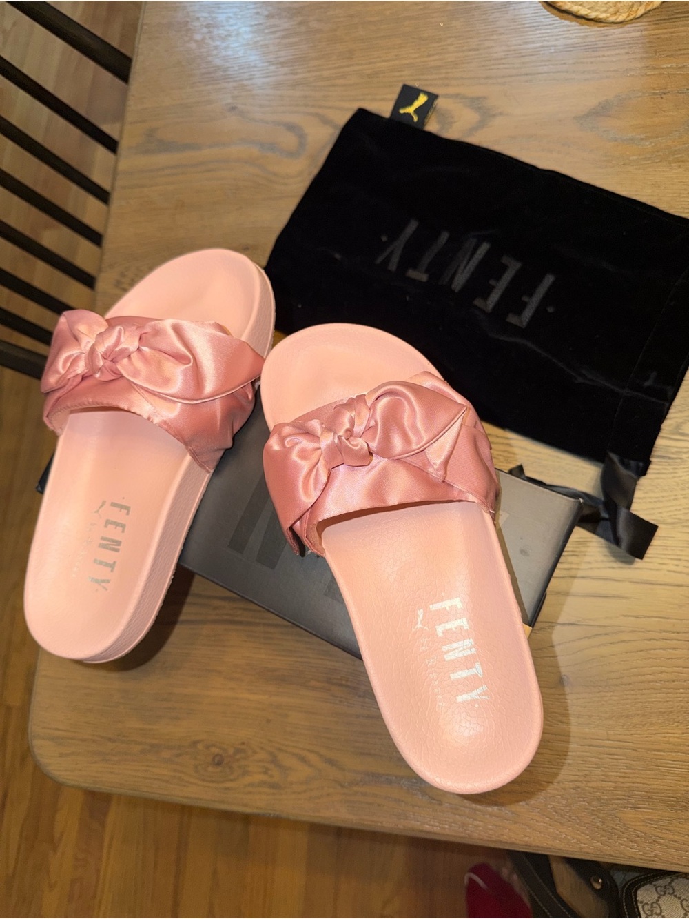 Fenty Beauty Rose Pink Satin Knot Slide Sandals